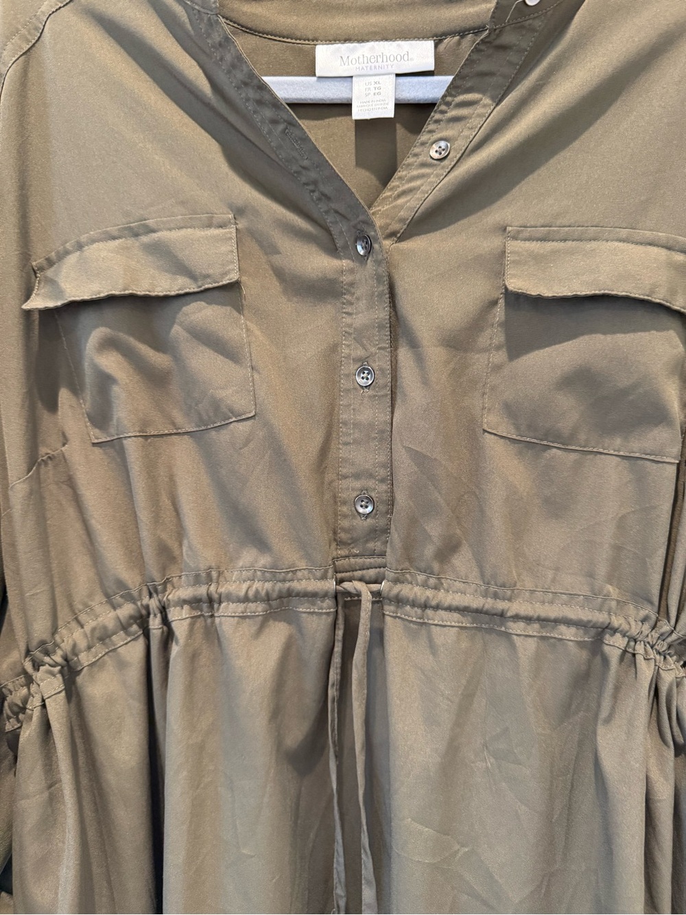 Motherhood maternity shirt dress green size XL gathered waist - Picture 3 of 10